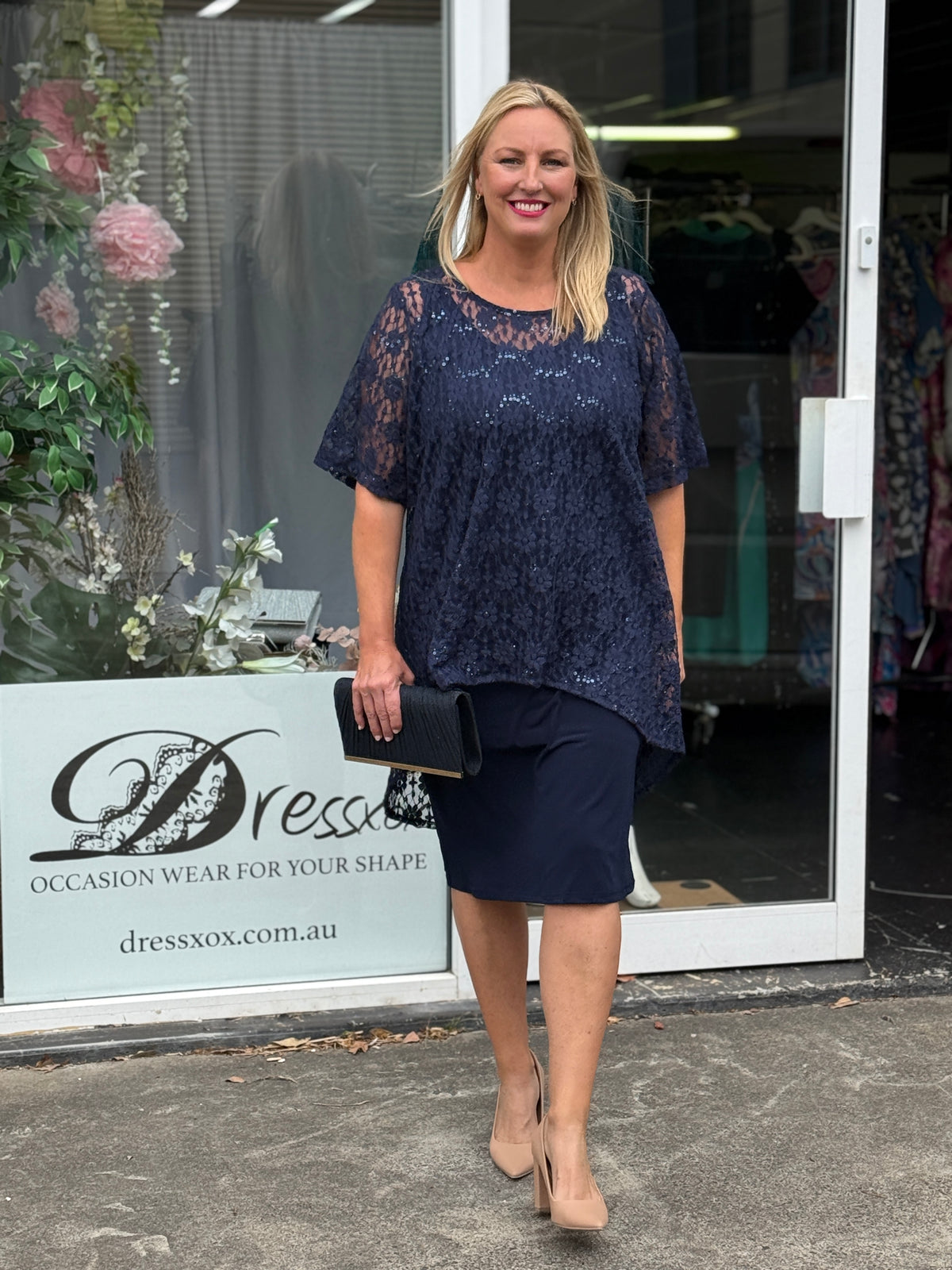 Winston Navy Sequin Lace 2 Piece Set