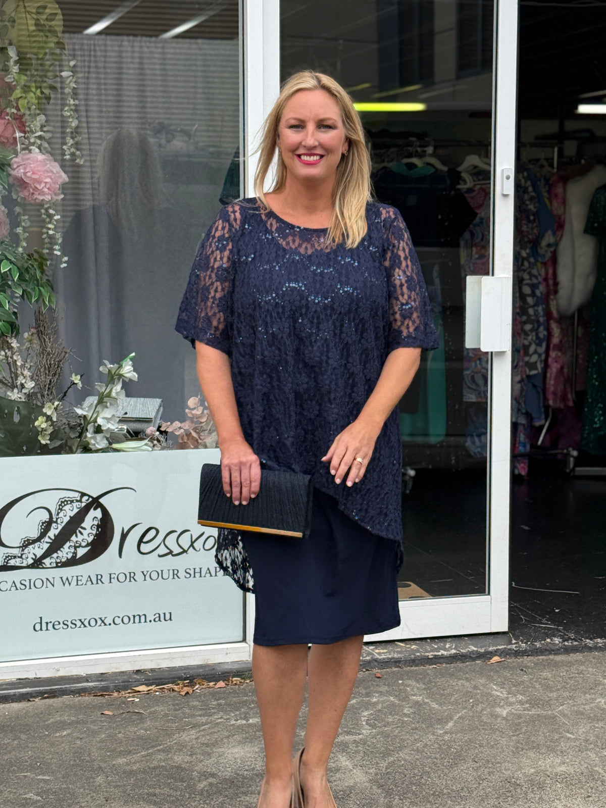 Winston Navy Sequin Lace 2 Piece Set