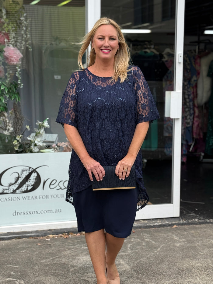 Winston Navy Sequin Lace 2 Piece Set