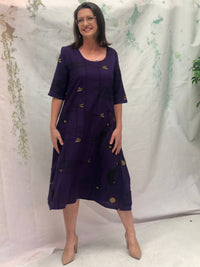 Wynn Fishbone Purple Linen Dress