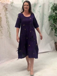 Wynn Fishbone Purple Linen Dress