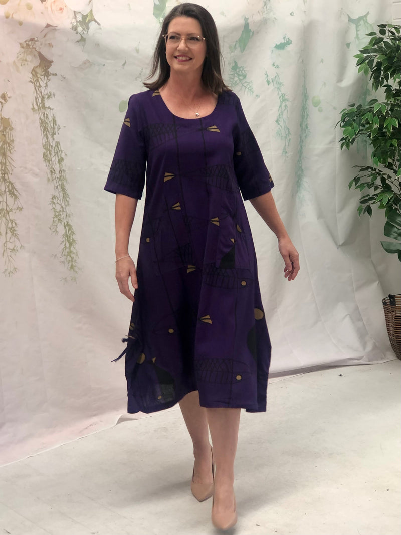 Wynn Fishbone Purple Linen Dress