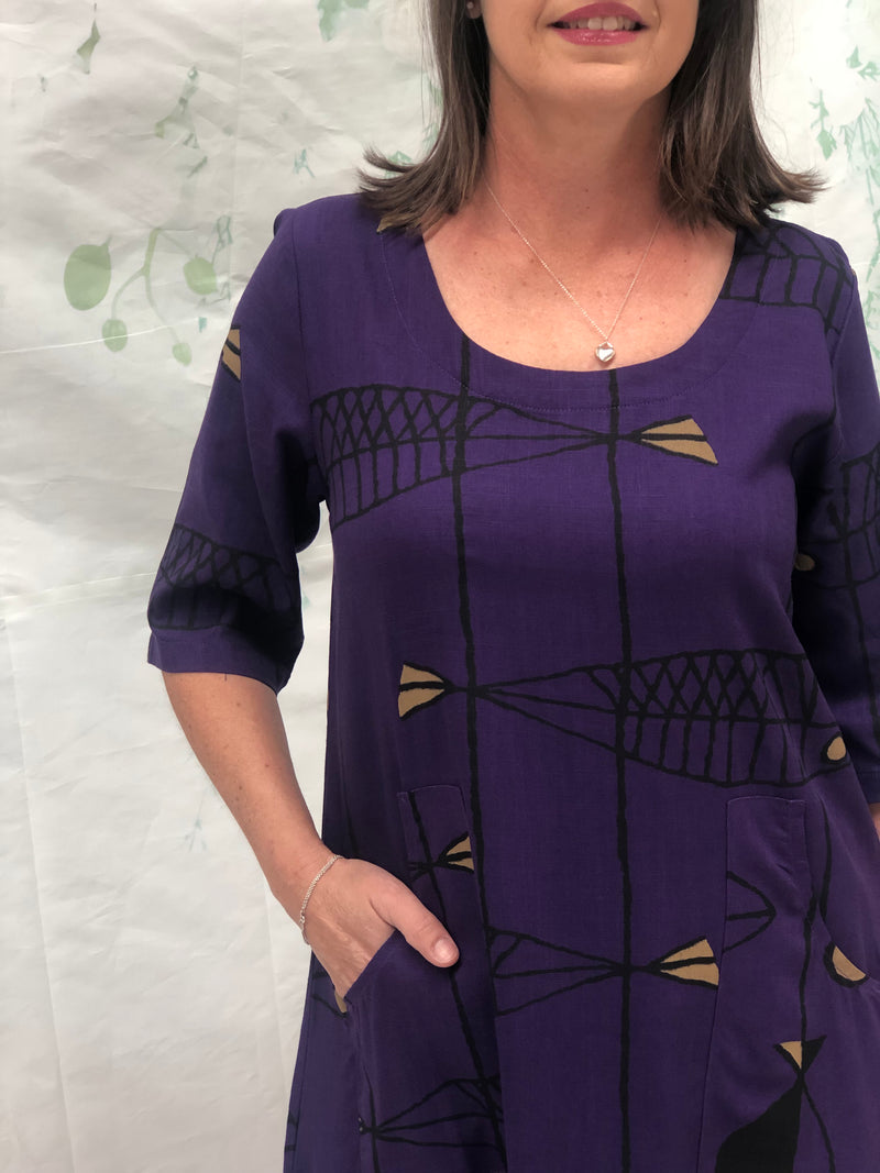 Wynn Fishbone Purple Linen Dress