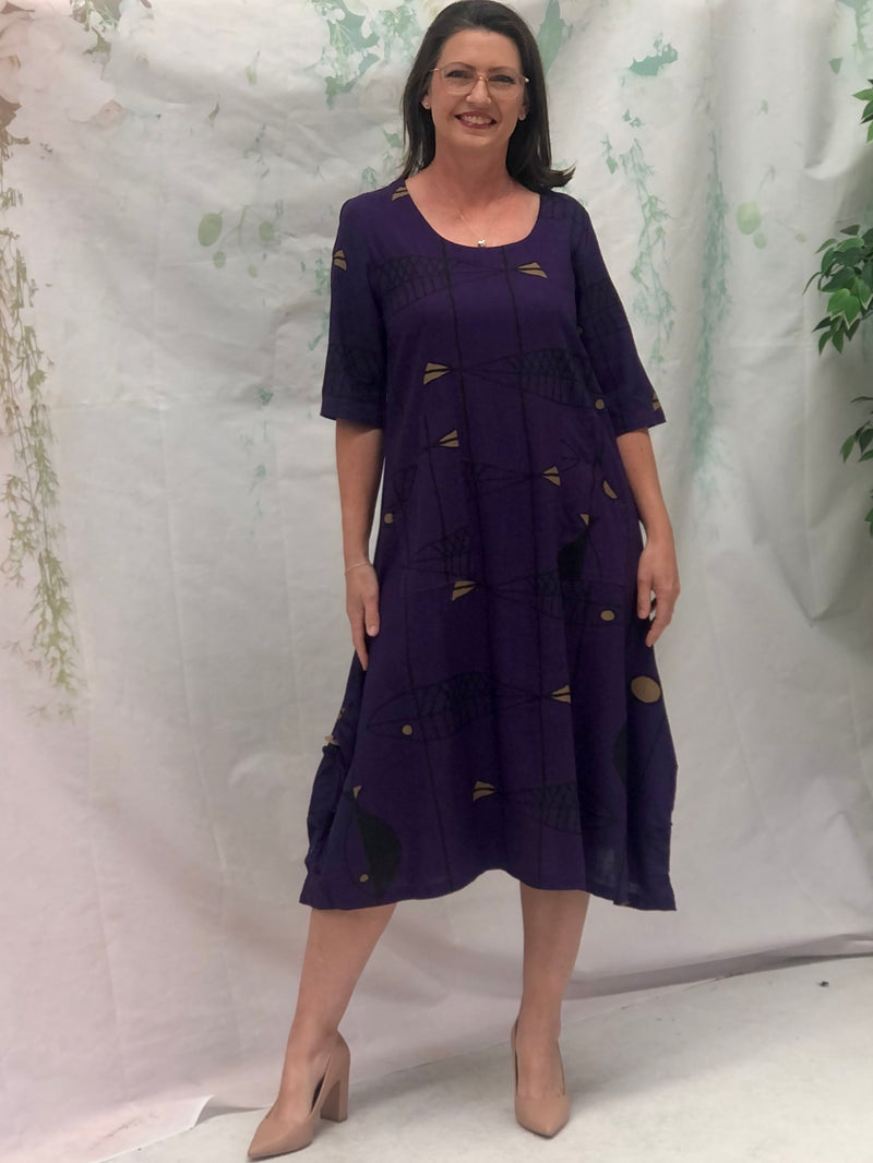 Wynn Fishbone Purple Linen Dress