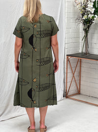 Wynn Khaki Abstract Linen Dress