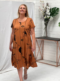 Wynn Rust Abstract Linen Dress