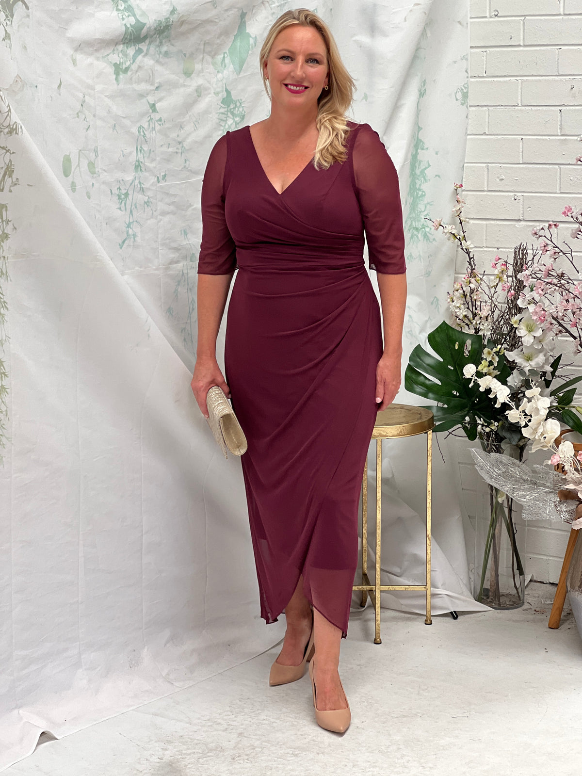 Yancy Burgundy Evening Dress