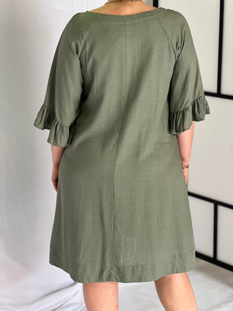 York Khaki Linen Dress