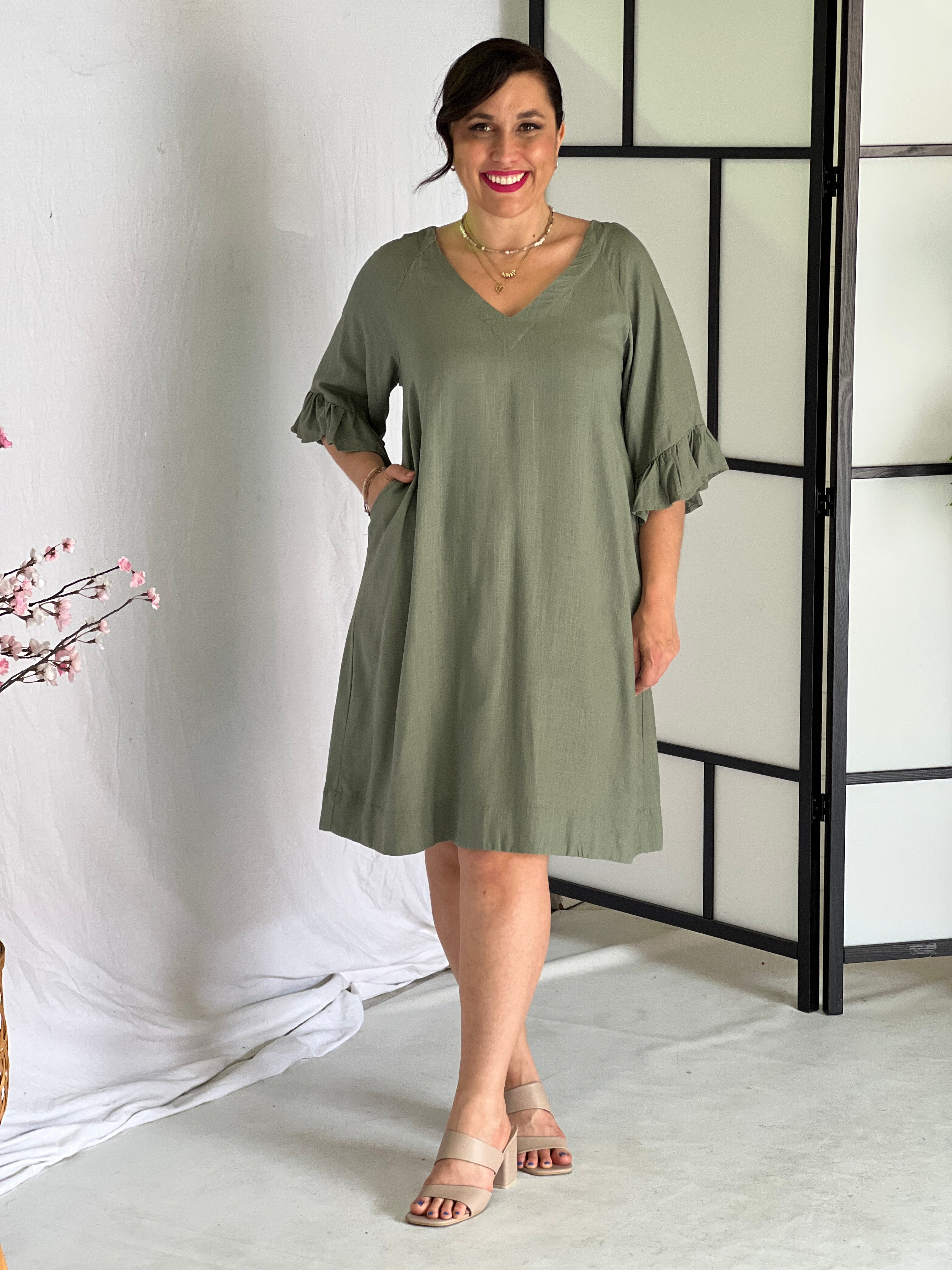 York Khaki Linen Dress