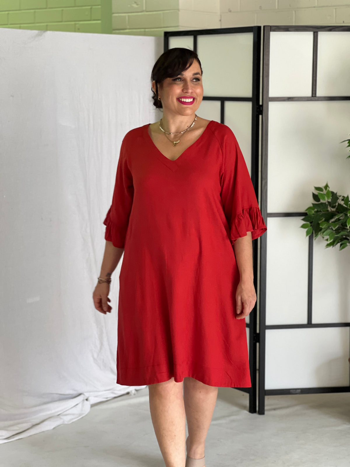 York Red Linen Dress