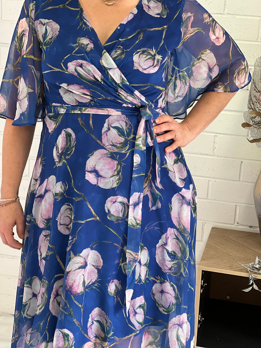 Yse Blue Floral Bishop Dress