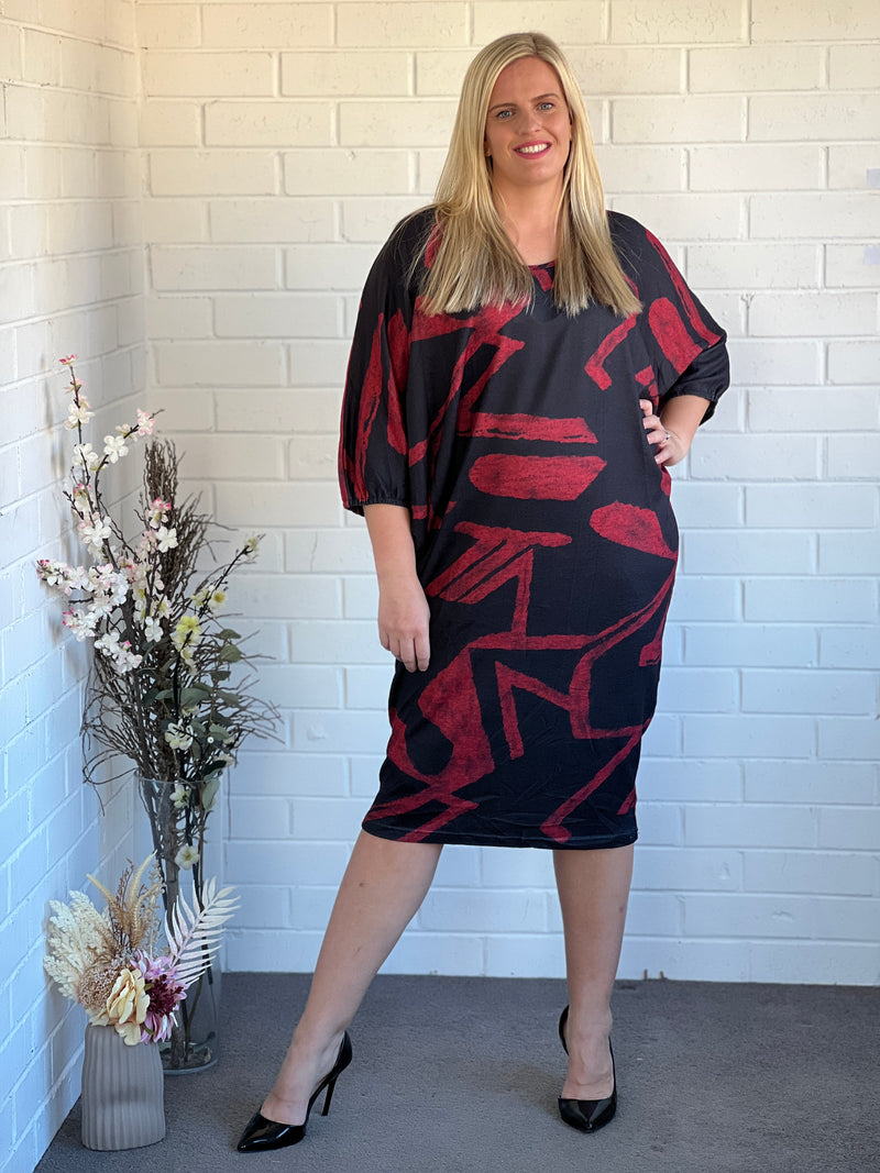 Zaria Red Abstract Knit Dress