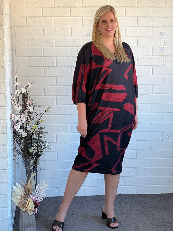 Zaria Red Abstract Knit Dress