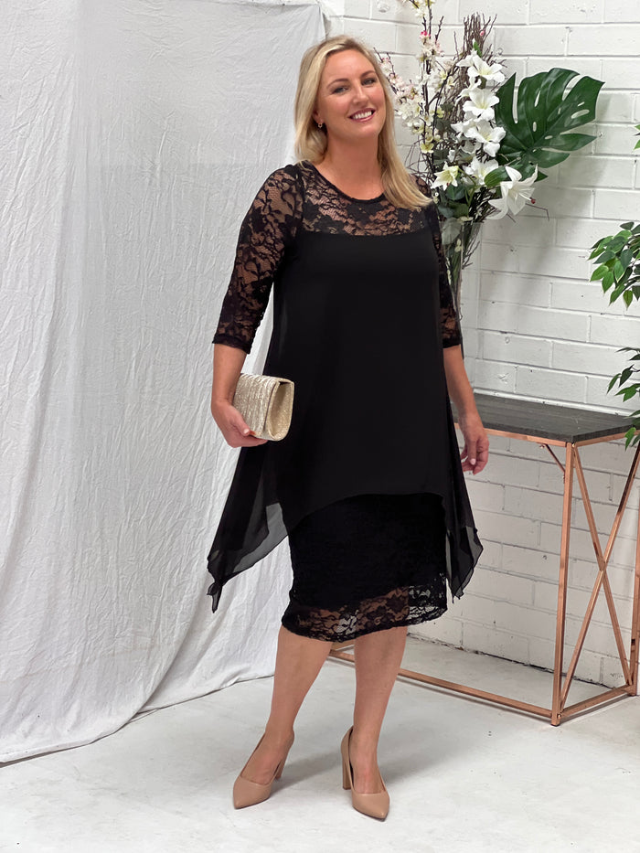 Shop Plus Size Chiffon Overlay Floral Tunic in Black