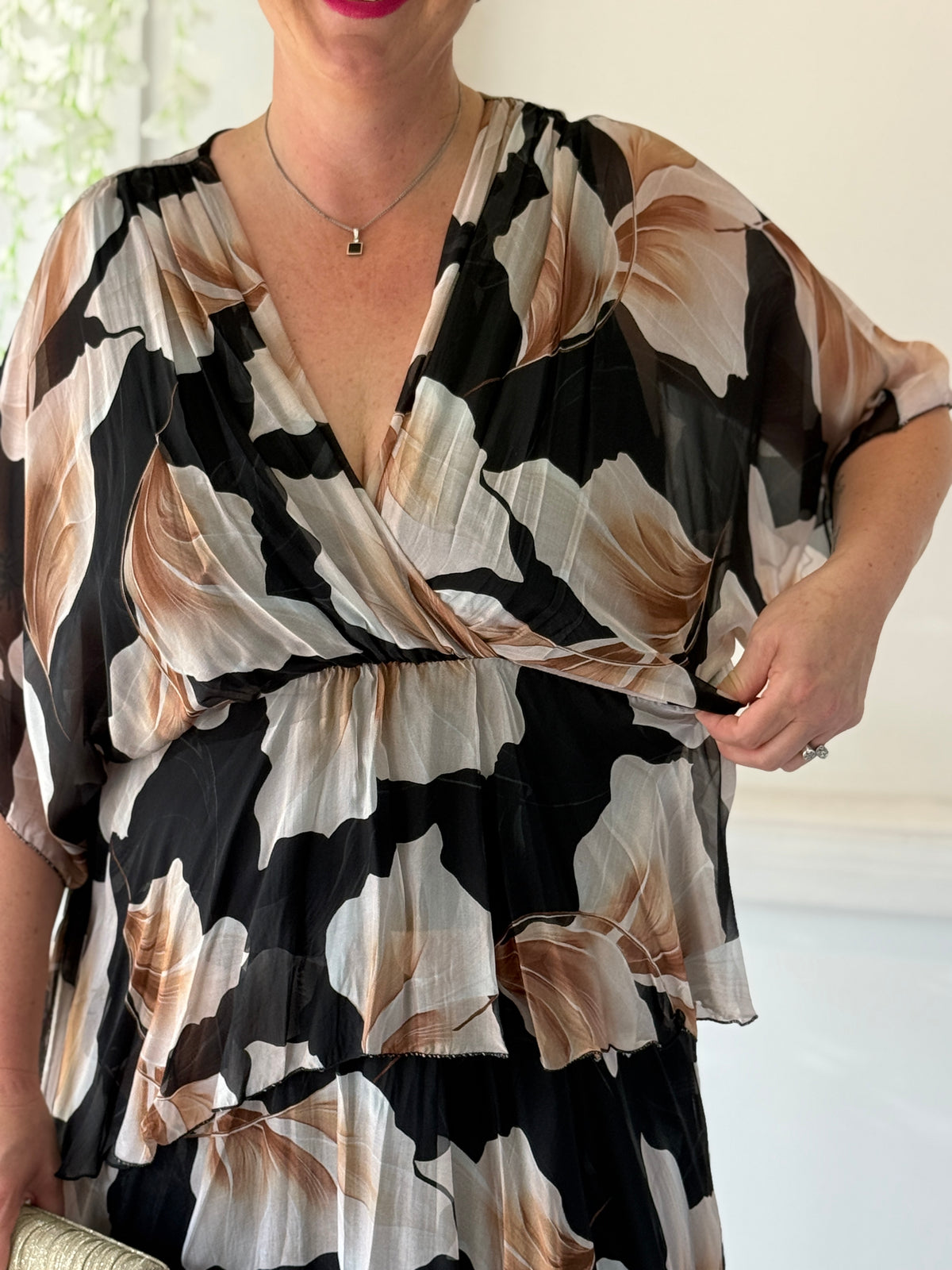 Emily Black Petal Silk Dress