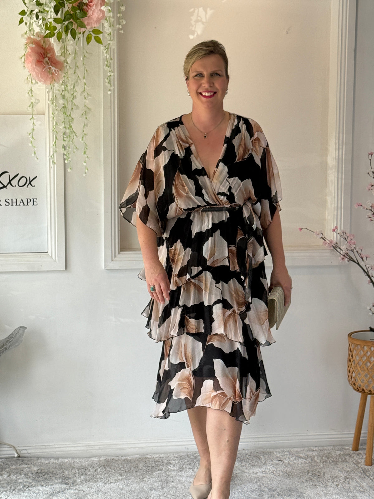 Emily Black Petal Silk Dress