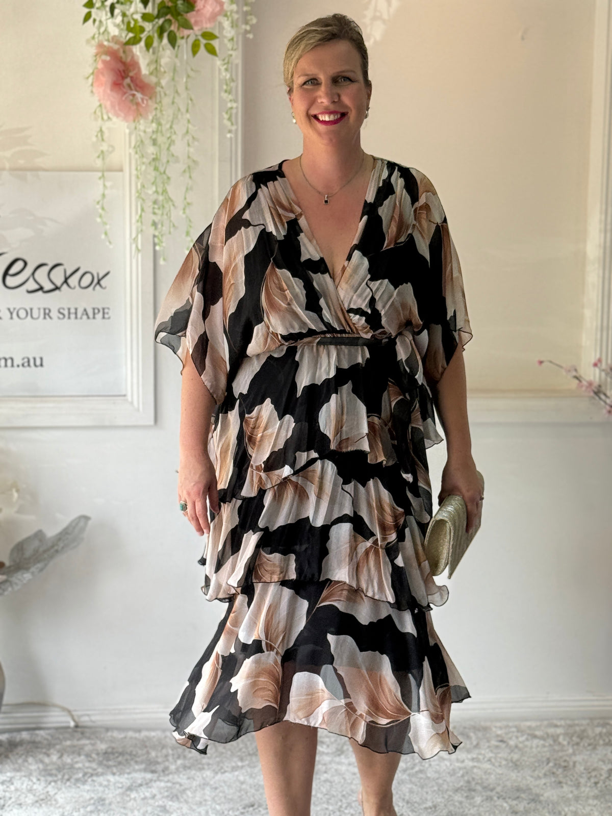 Emily Black Petal Silk Dress