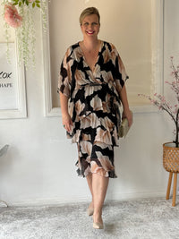 Emily Black Petal Silk Dress