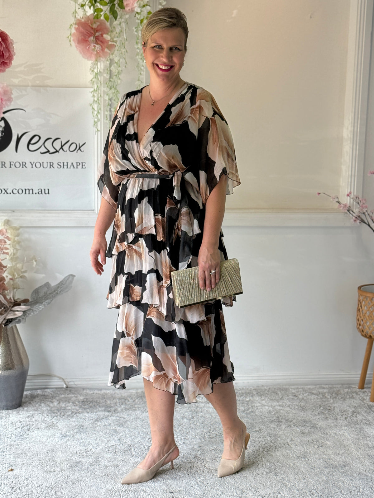 Emily Black Petal Silk Dress