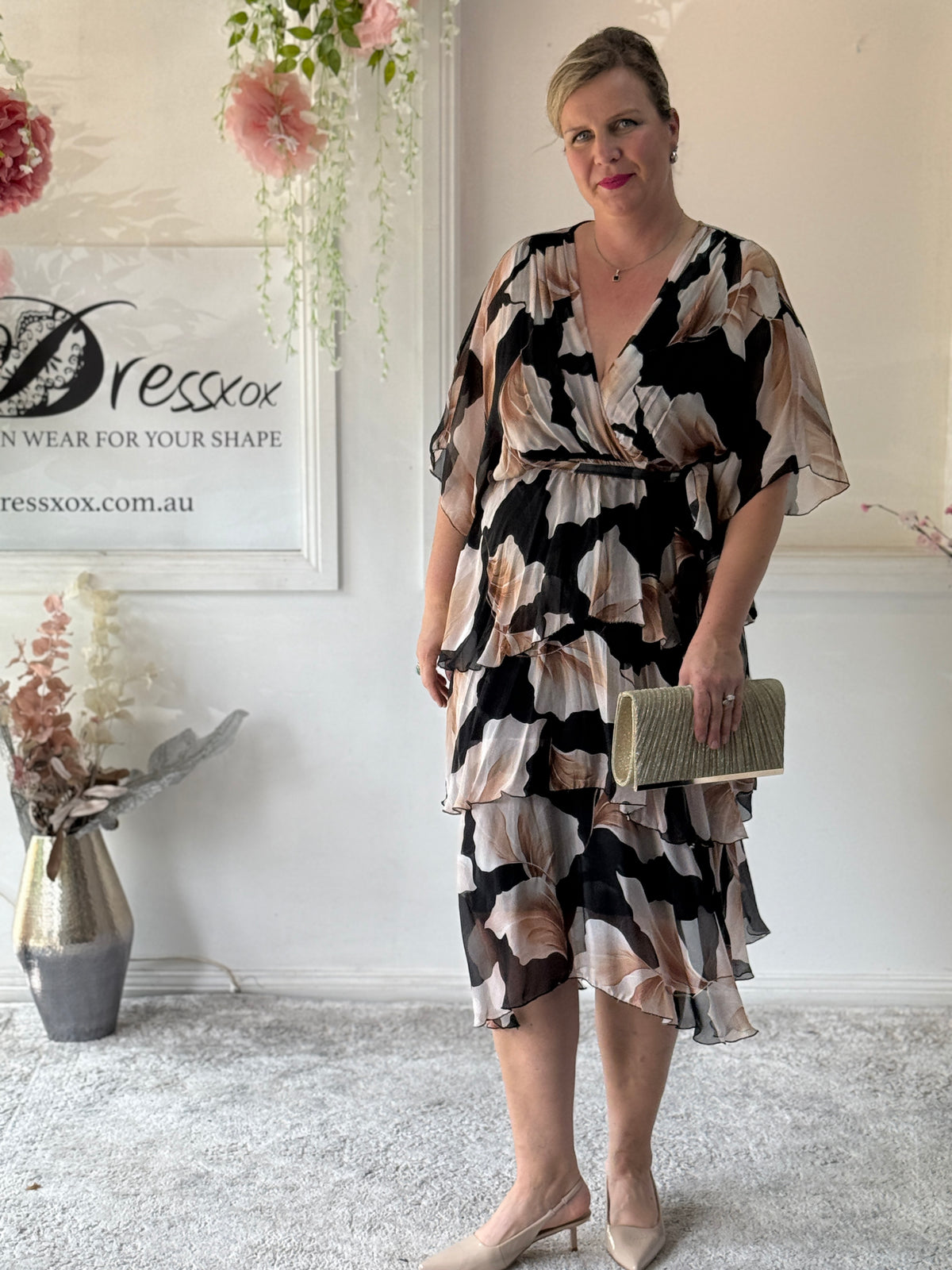 Emily Black Petal Silk Dress