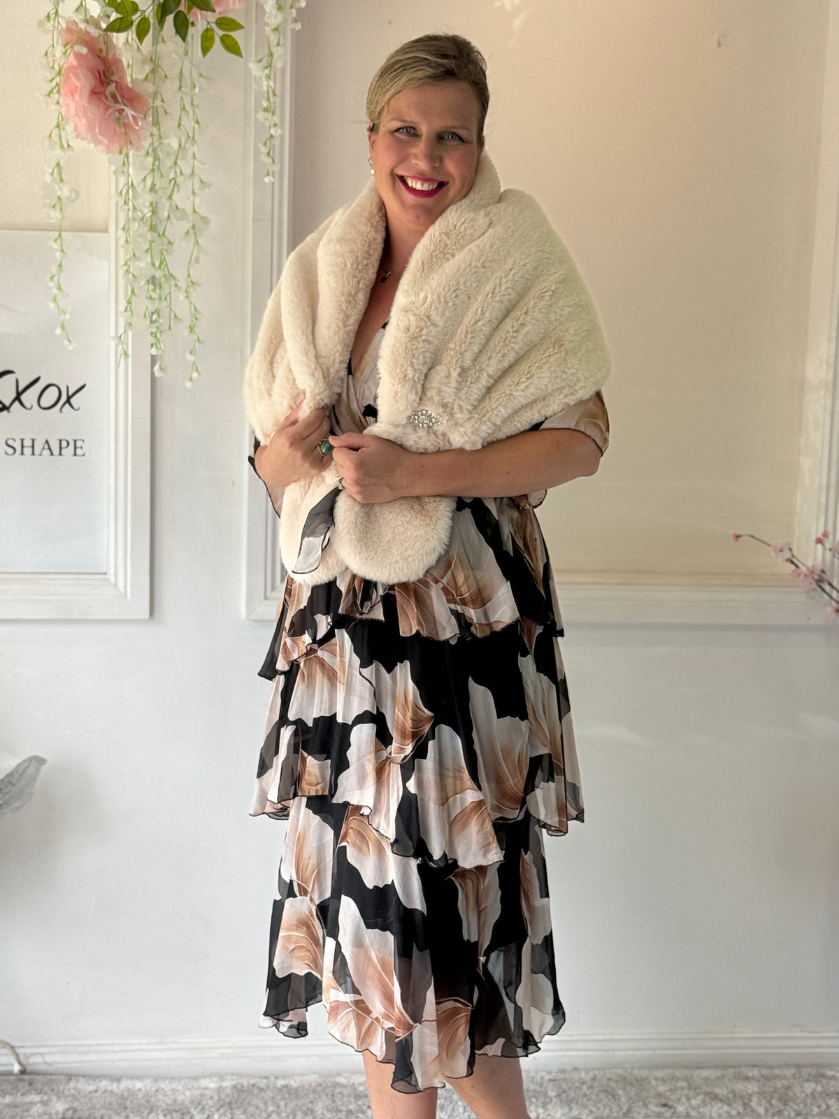 Emily Black Petal Silk Dress