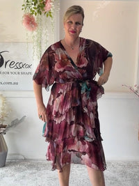 Emily Burgundy Floral Silk Dress