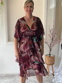 Emily Burgundy Floral Silk Dress