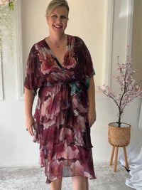Emily Burgundy Floral Silk Dress