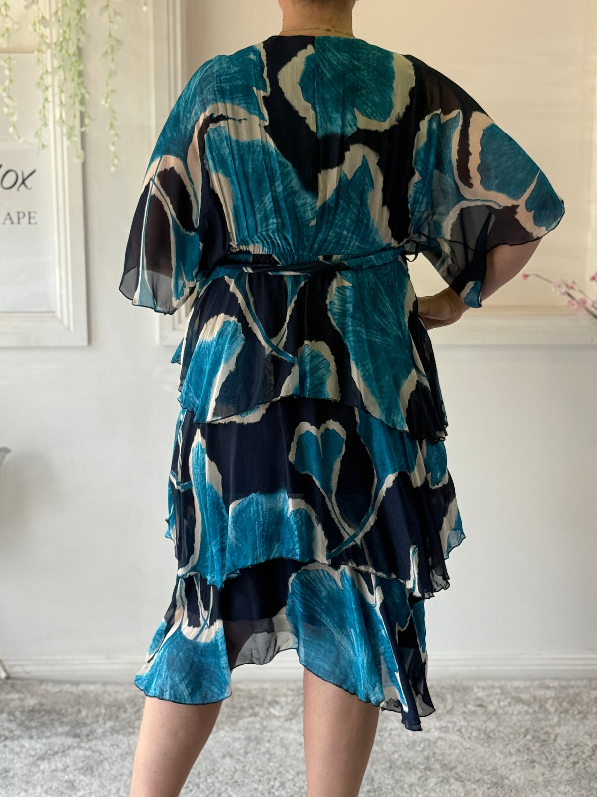 Emily Teal Abstract Silk Dress
