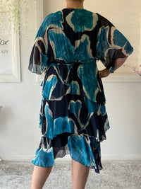 Emily Teal Abstract Silk Dress