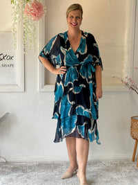 Emily Teal Abstract Silk Dress