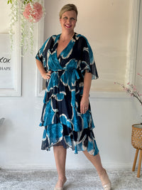 Emily Teal Abstract Silk Dress
