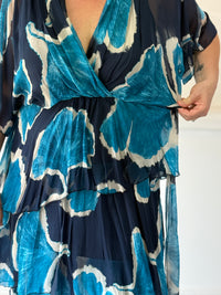 Emily Teal Abstract Silk Dress