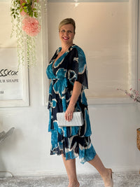 Emily Teal Abstract Silk Dress