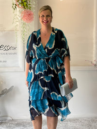 Emily Teal Abstract Silk Dress