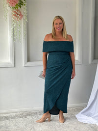 Melanie Teal Glitter Evening Gown