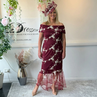 Harriet Burgundy Embroidered Evening Gown