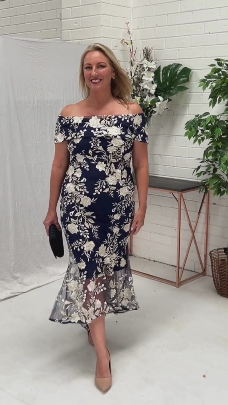 Harriet Navy Embroidered Evening Gown