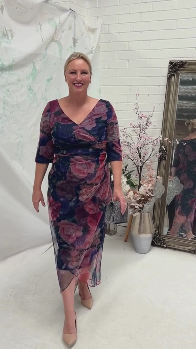 Lima Navy Floral Evening Dress