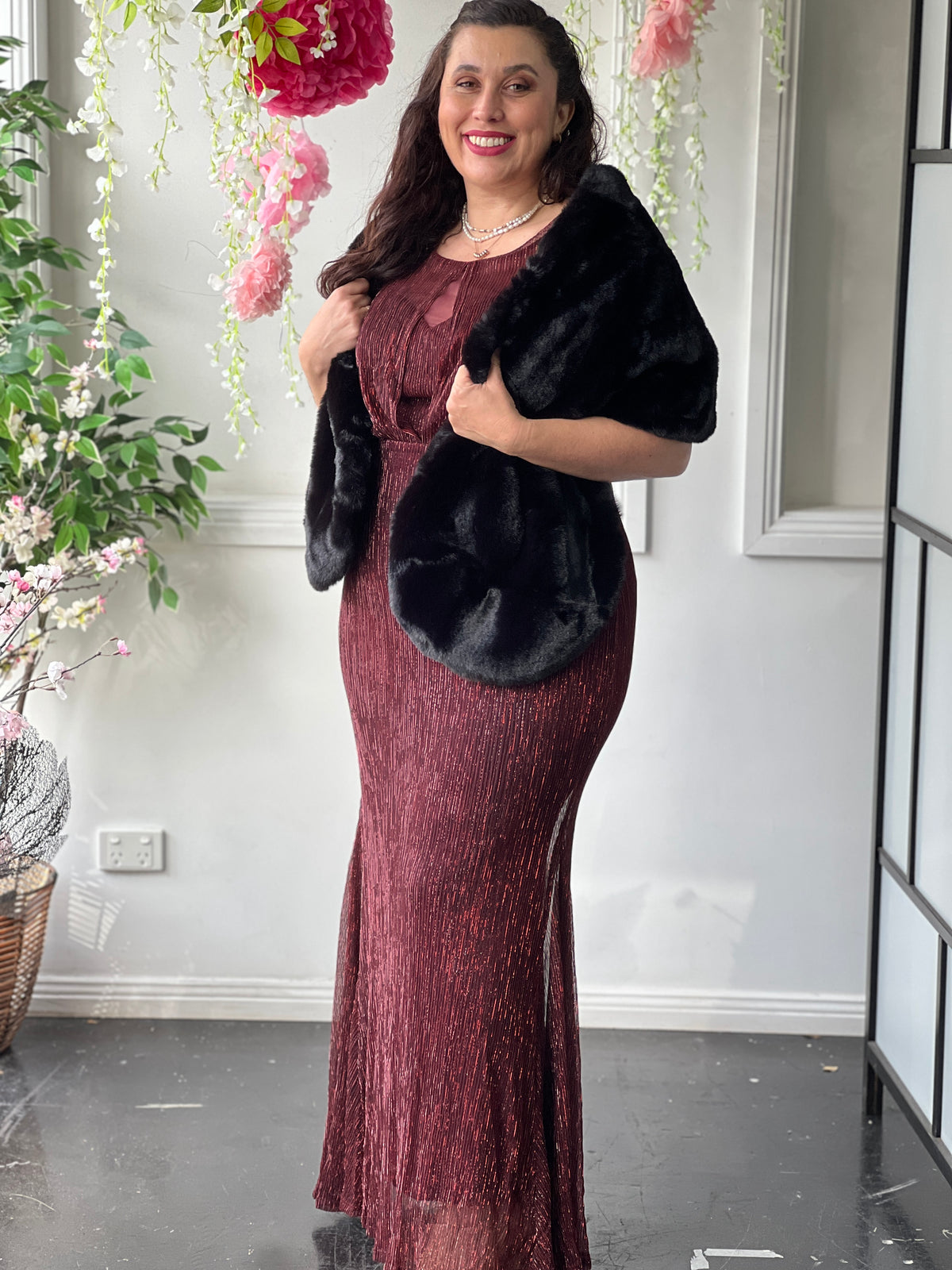 Reagan Burgundy Shimmer Evening Gown