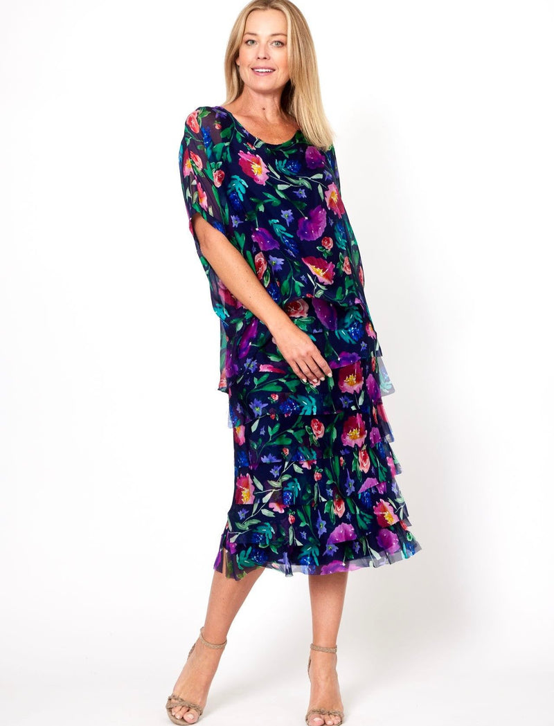 Clyde Floral Navy Silk Dress