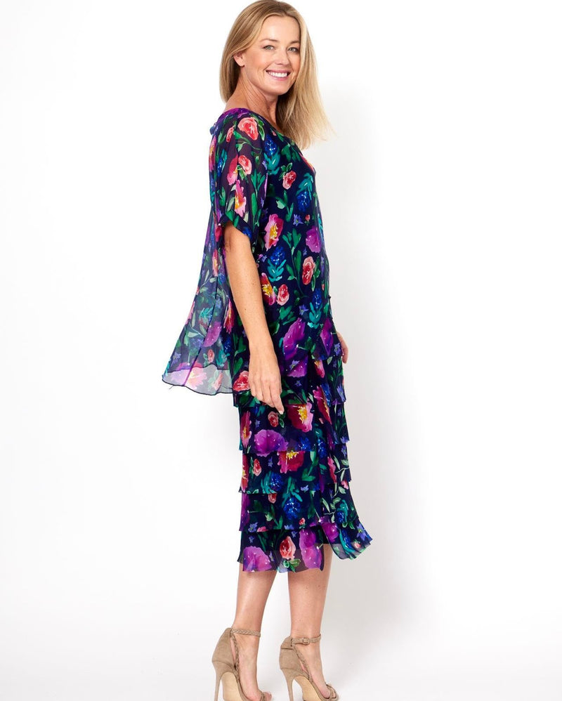 Clyde Floral Navy Silk Dress