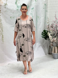 Wynn Fishbone Beige Linen Dress