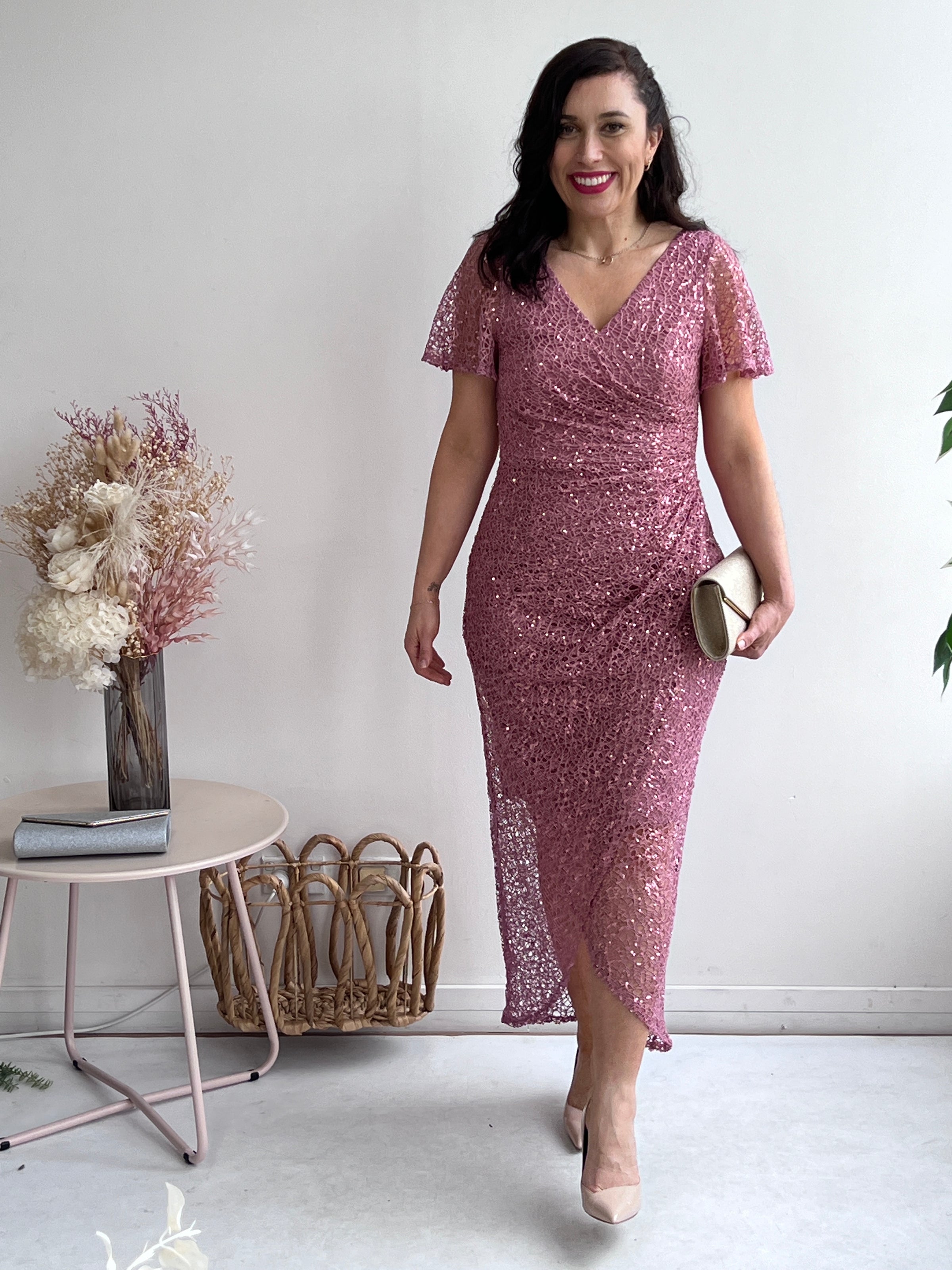Alana Sequin Dress In Raspberry main image 0
