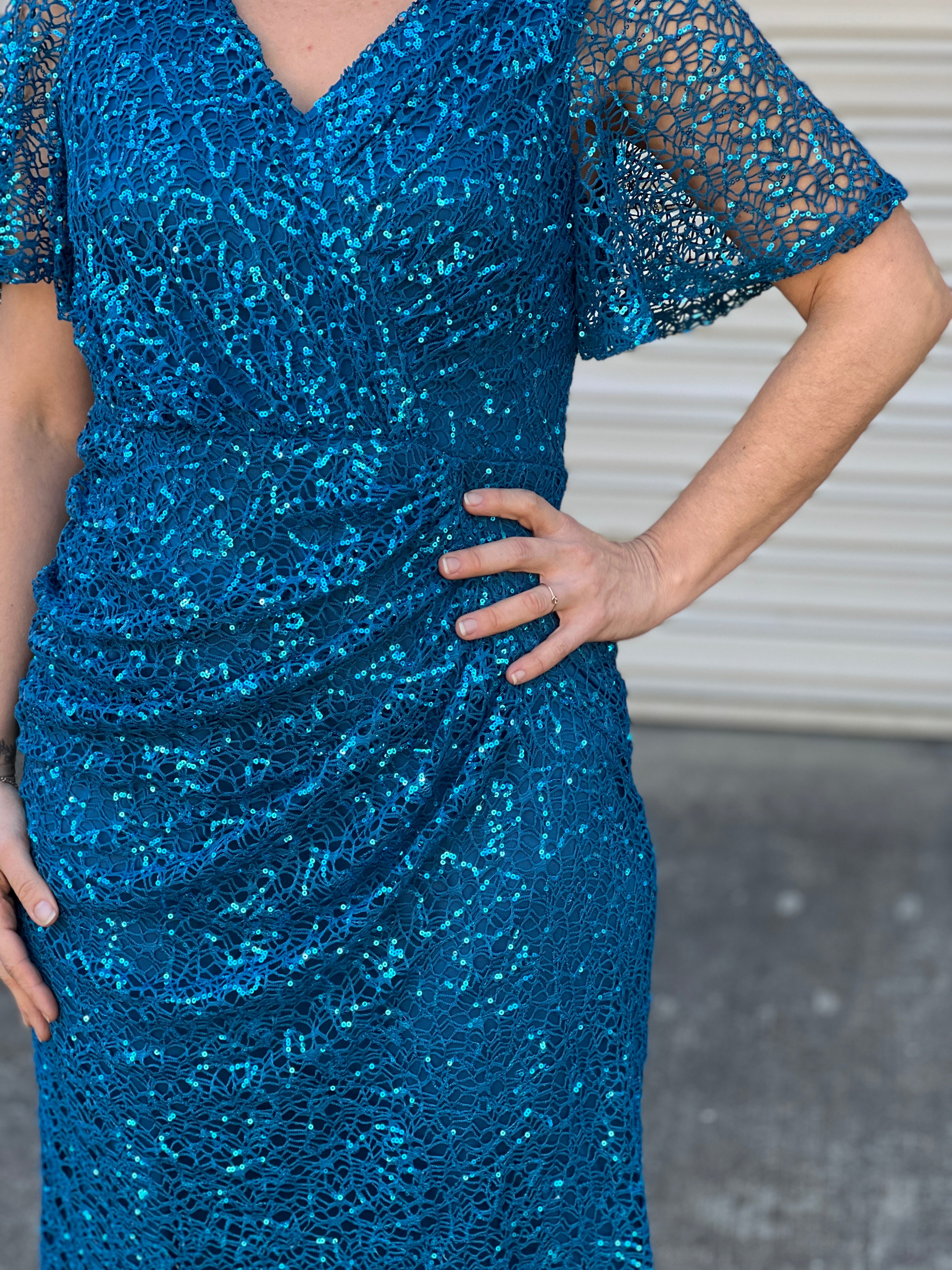 Apollo Teal Sequin Evening Dress