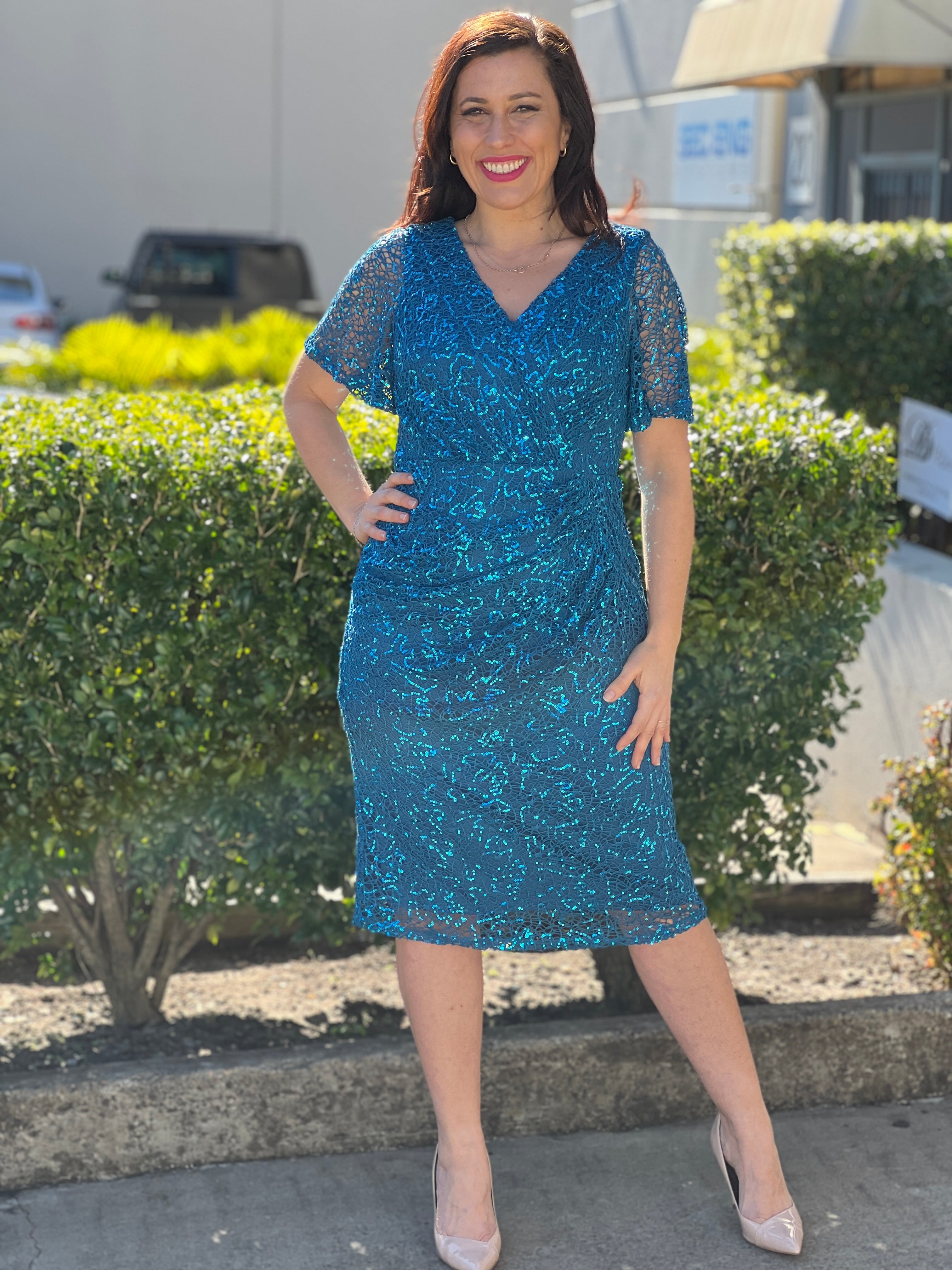 Apollo Teal Sequin Evening Dress Dressxox