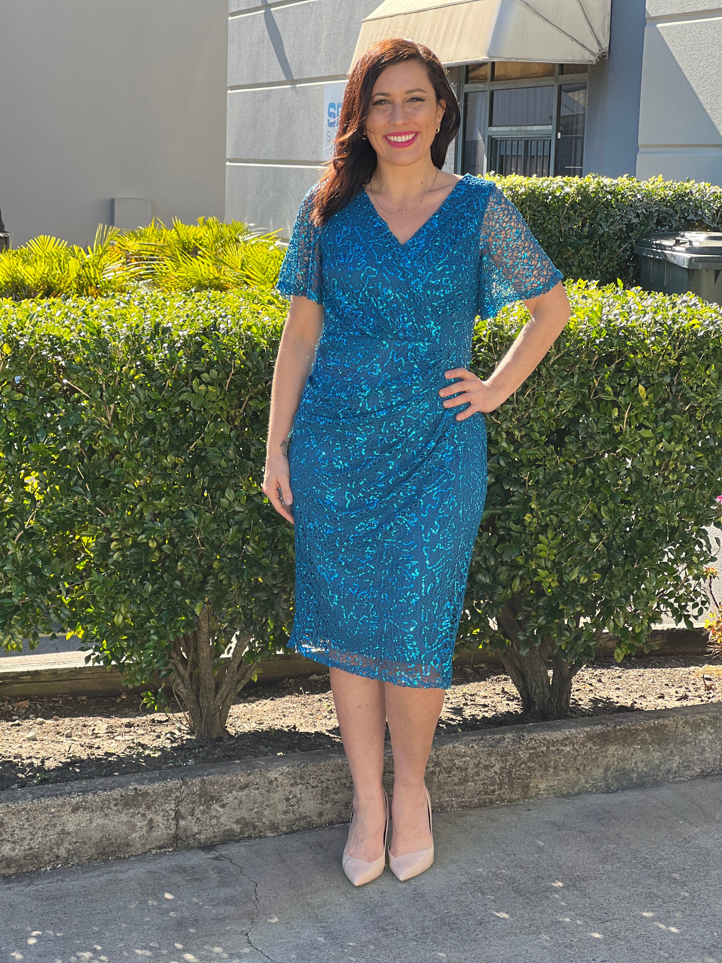 Apollo Teal Sequin Evening Dress Dressxox