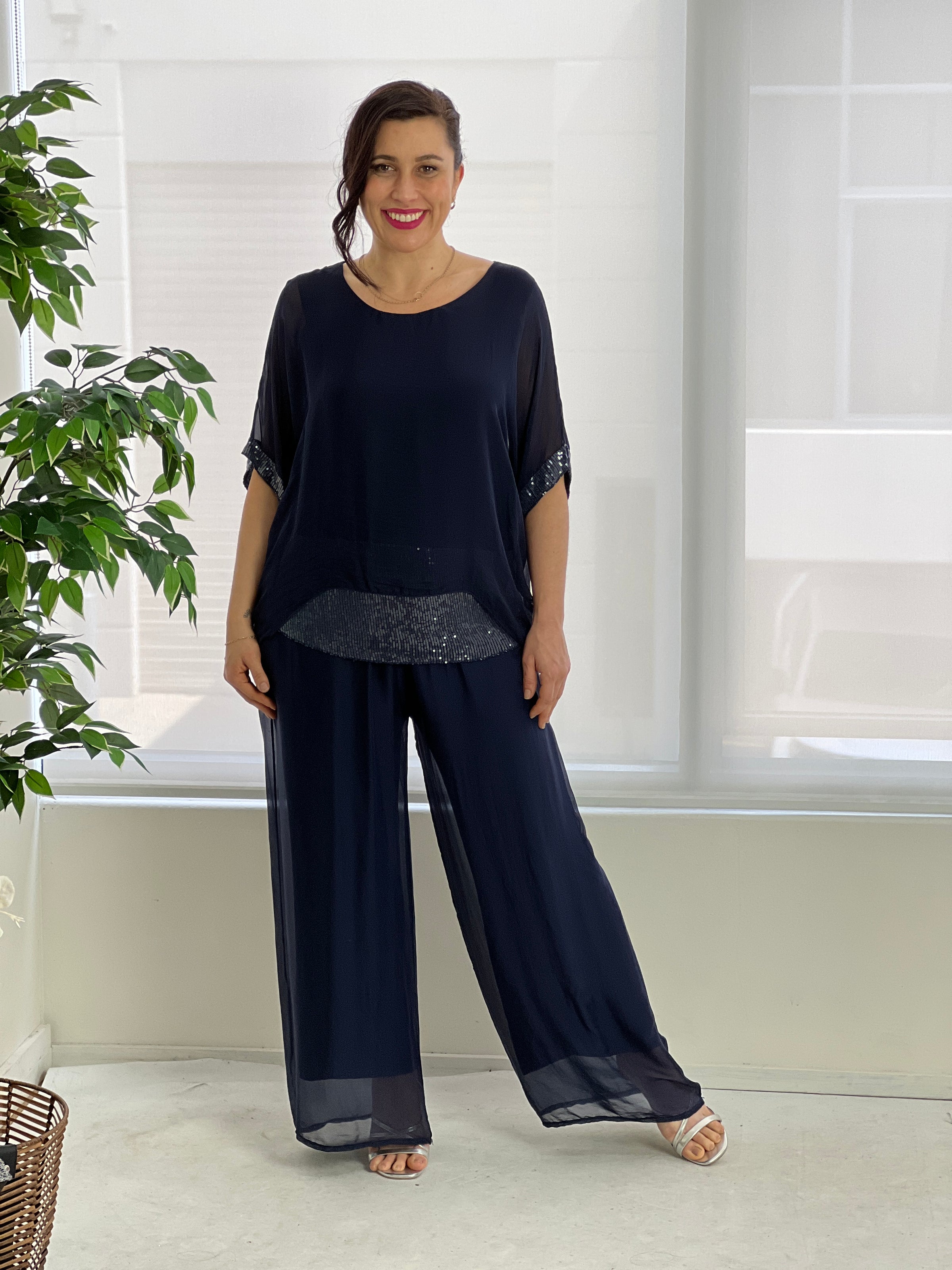 Navy Silk Top