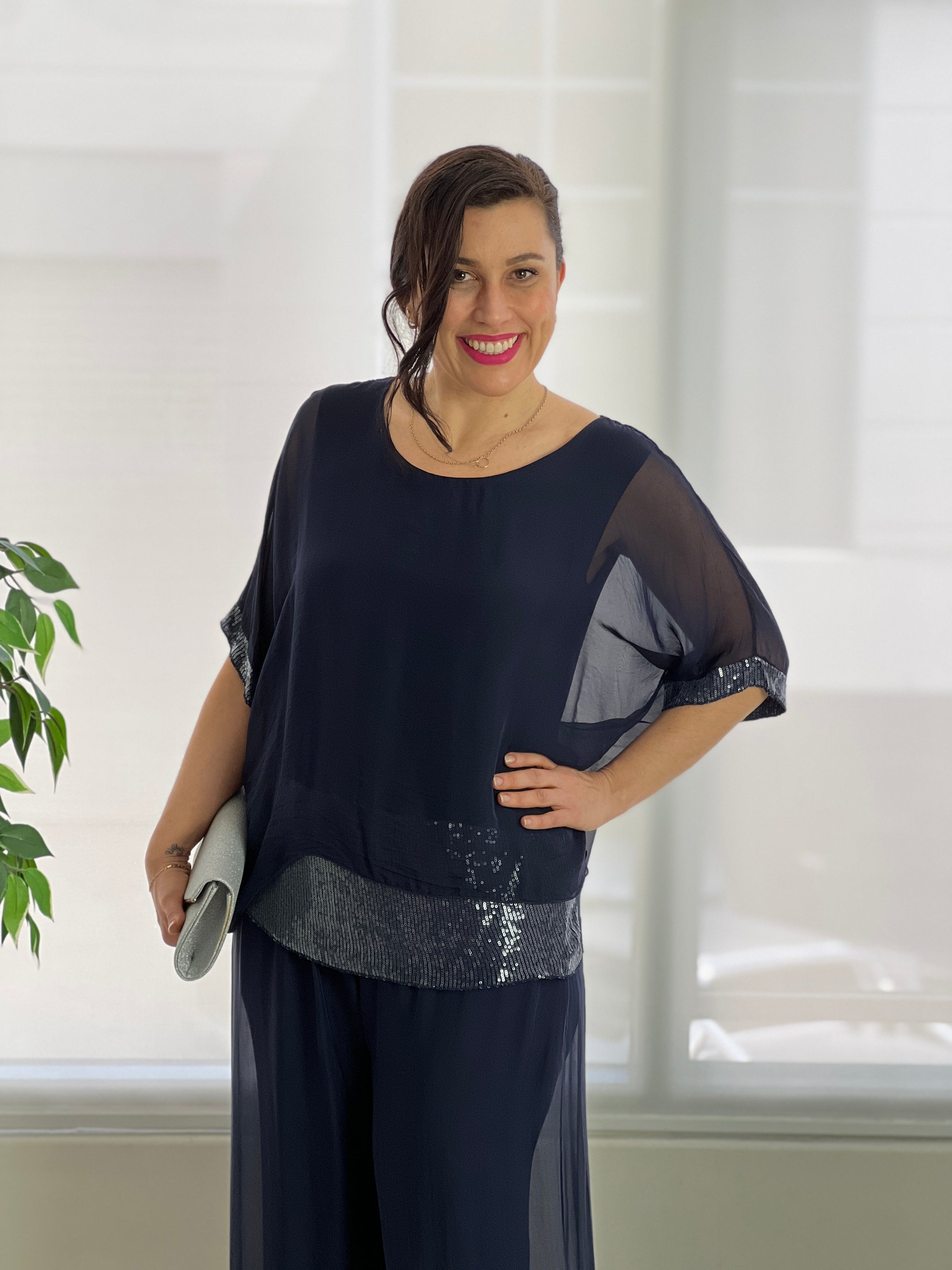 Sophia Silk Sleeveless Top Navy