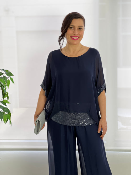 Callie Royal Sequin Silk Top